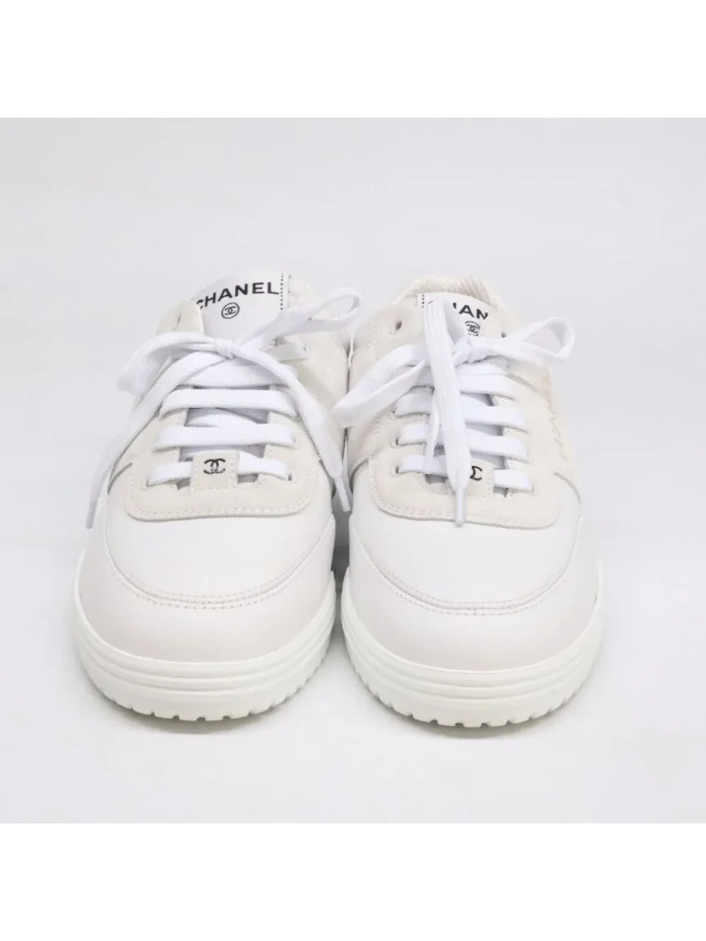 Chanel CC Logo Leather Suede Sneakers